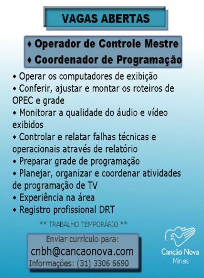 Cartaz vagas Controle Mestre BH