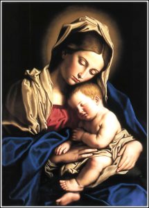 A Virgem Maria e Jesus, no colo da Mãe.