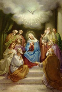 O derramamento do Espírito Santo em Pentecostes e a sua relação com a Virgem Maria.
